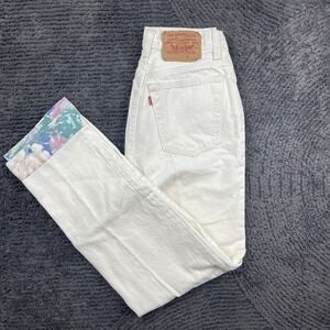 Levi's 501 Button Fly White Jeans USA Made Women's‎ 24x28 Floral Cuff Hem 90s